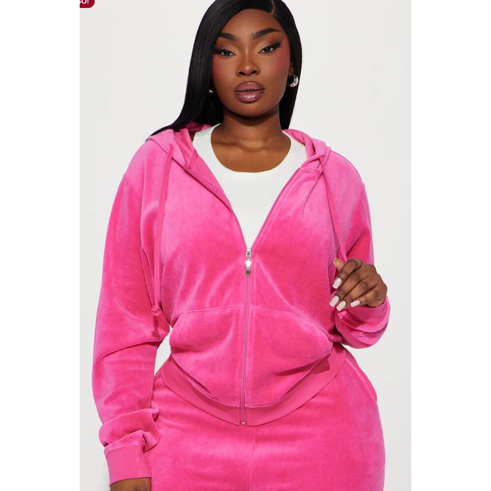 New Bubblegum Pink Velour Zip Up Jacket - Size 1X - Fashion Nova